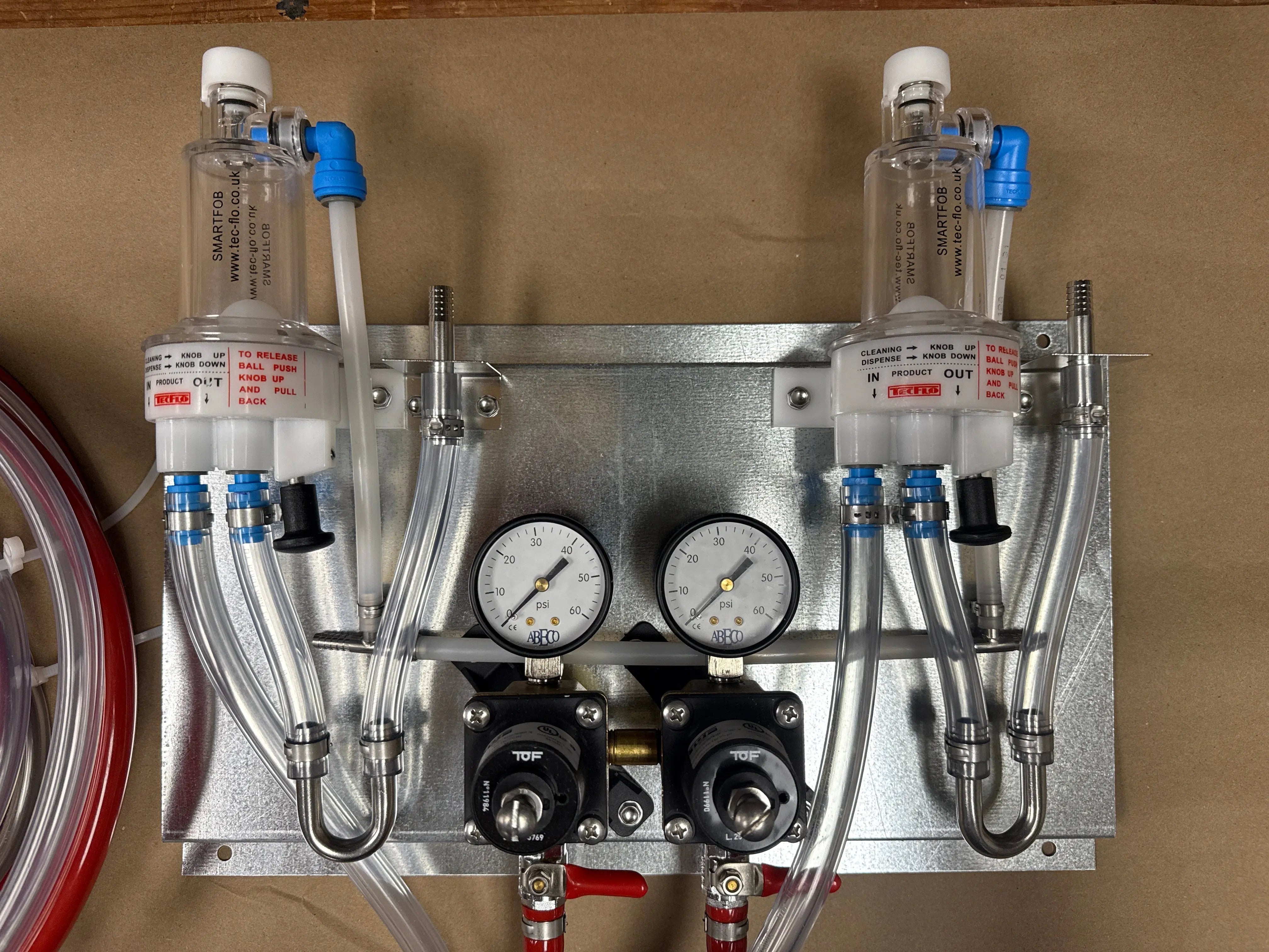Two Product Secondary Regulator Wall Panel With Wall Brackets, Beer Jumpers, Air Line, Fittings And FOBs Wholesale Beer Parts