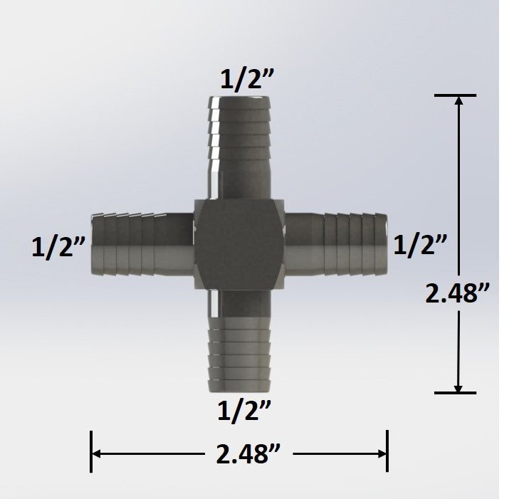 1/2" Barbed Cross - Stainless Steel