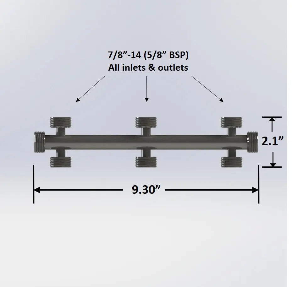 8 Way Beer Threaded Cleaning Manifold - Short