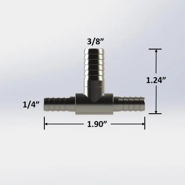 Enlarging S/S Barbed Tee - 1/4" x 1/4" x 3/8"