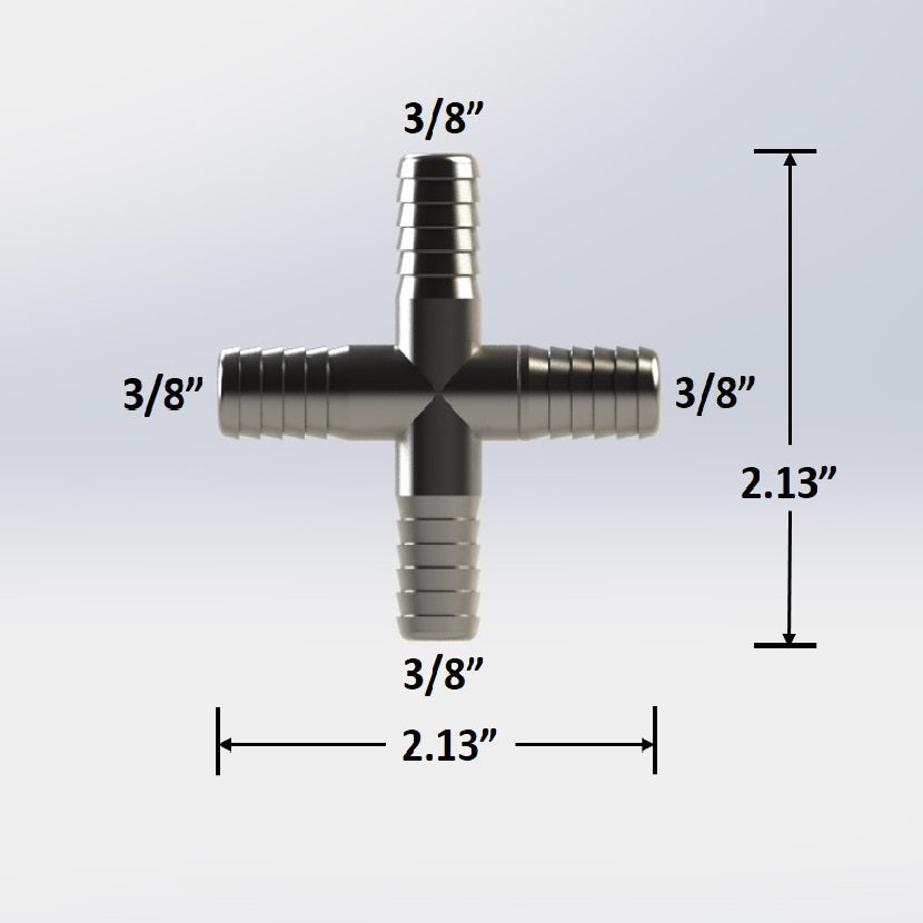 3/8" Barbed Cross - Stainless Steel