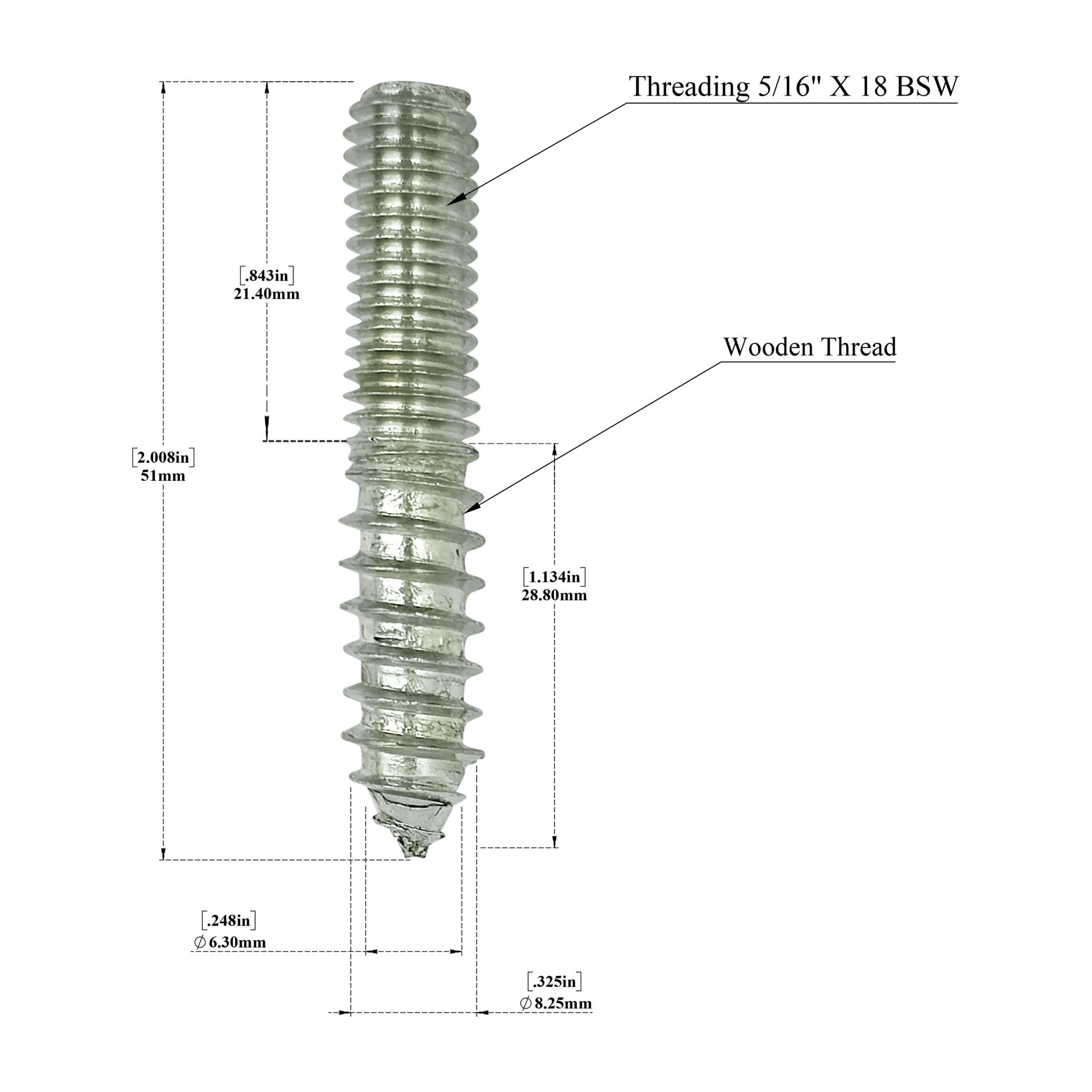 2" Hanger Bolt for Tap Handle (Pack of 100 Pcs)
