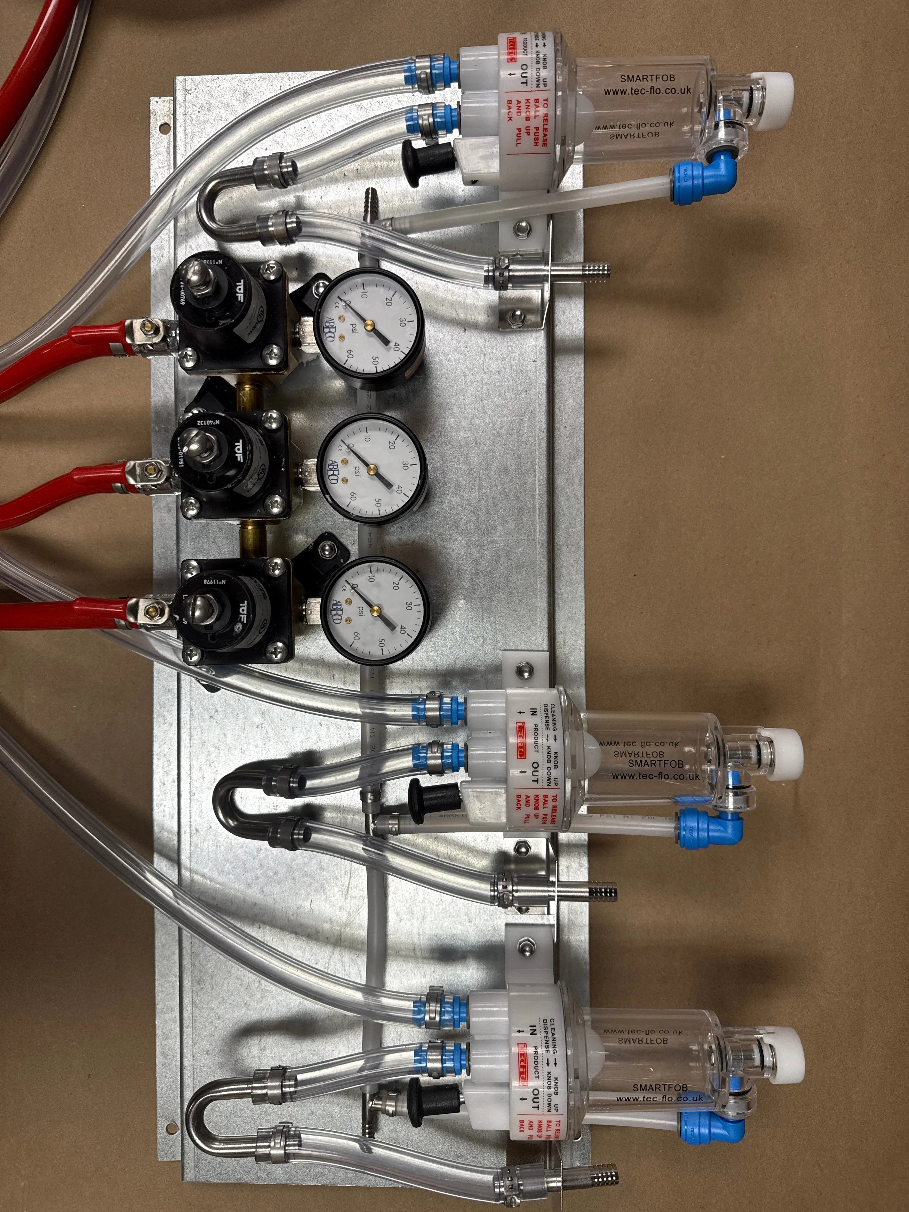 Three Product Secondary Regulator Wall Panel With Wall Brackets, Beer Jumpers, Air Line, Fittings And FOBs Wholesale Beer Parts