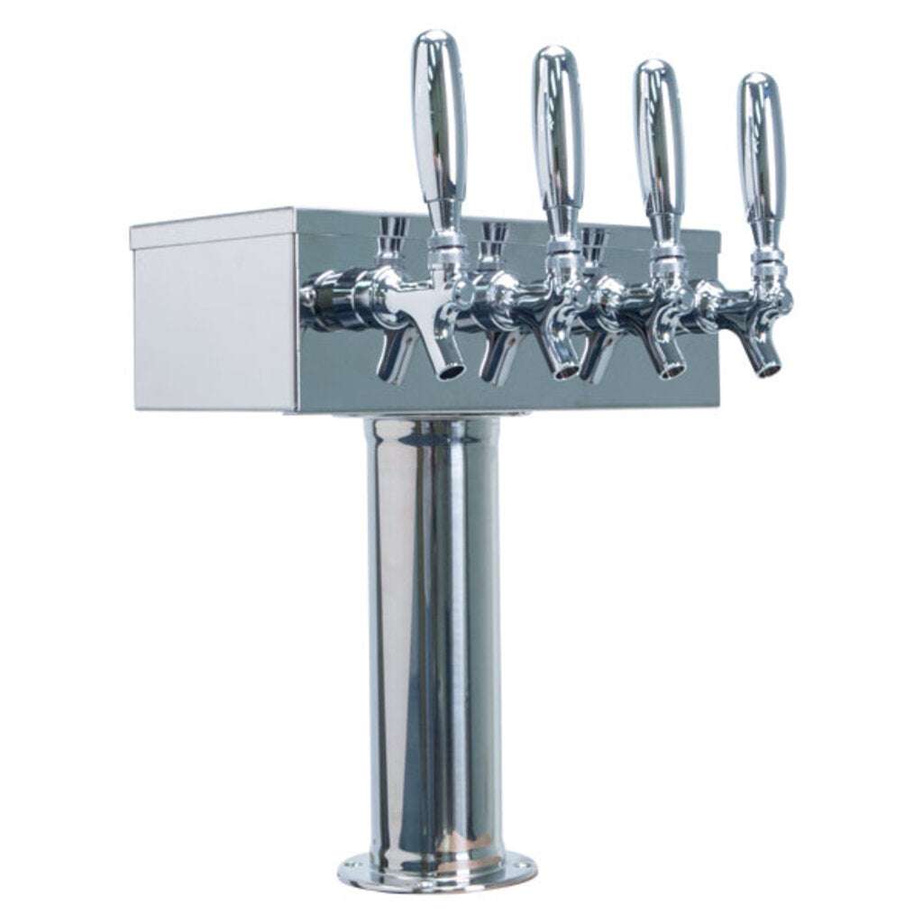 “T” Style 4 Faucet Draft Beer Tower - Polished Stainless Steel - Air Cooled