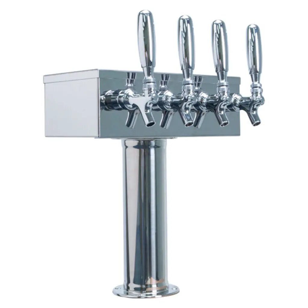 “T” Style 4 Faucet Draft Beer Tower - Polished Stainless Steel - Air Cooled