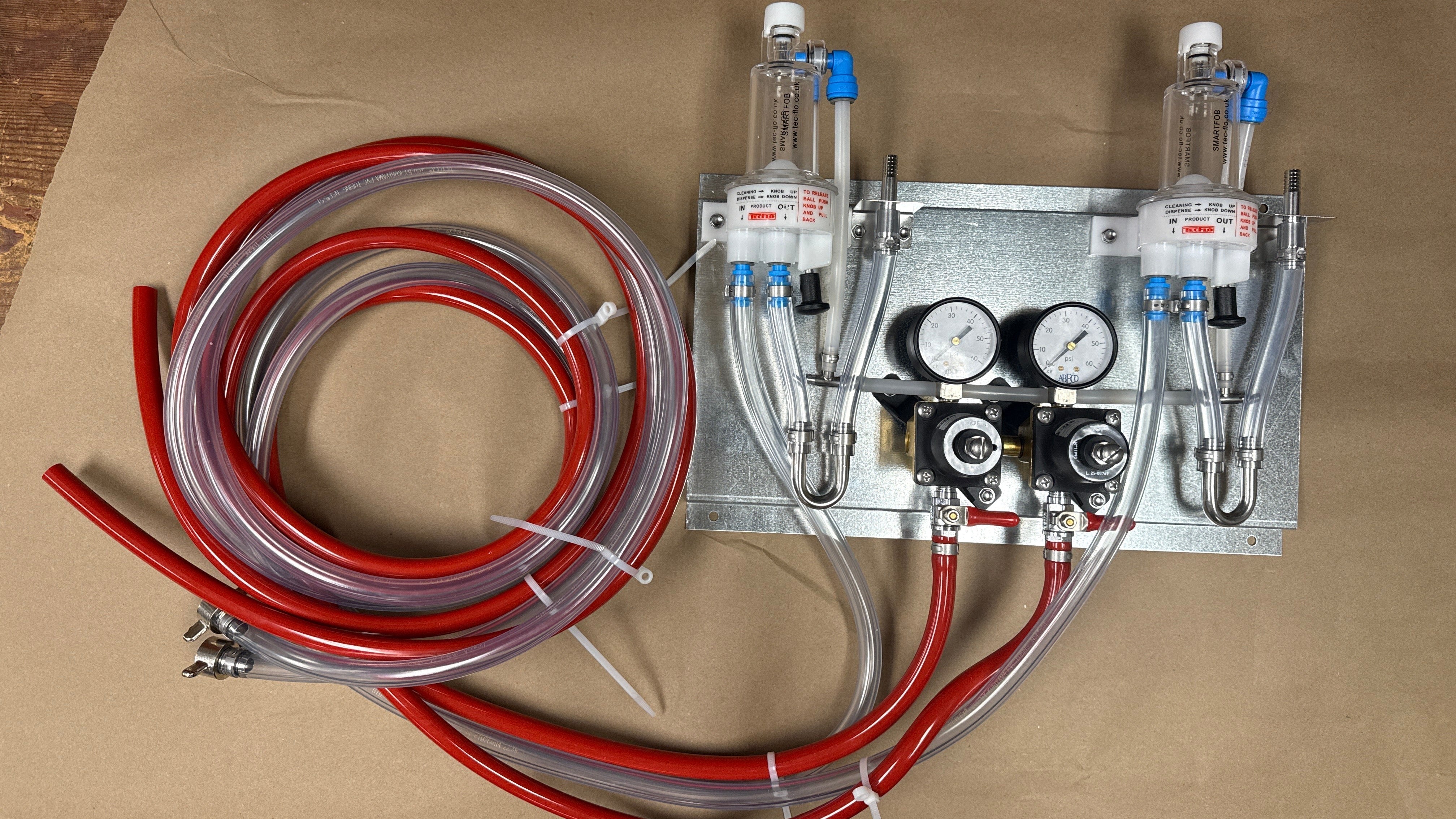 Two Product Secondary Regulator Wall Panel With Wall Brackets, Beer Jumpers, Air Line, Fittings And FOBs Wholesale Beer Parts