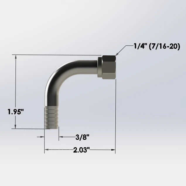 3/8" S/S Barbed Elbow X 1/4" Female Flare Nut