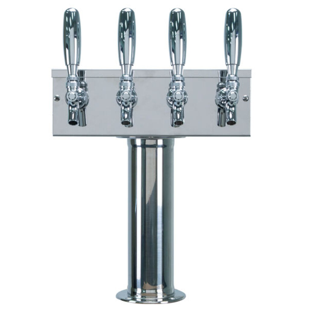“T” Style 4 Faucet Draft Beer Tower - Polished Stainless Steel - Air Cooled