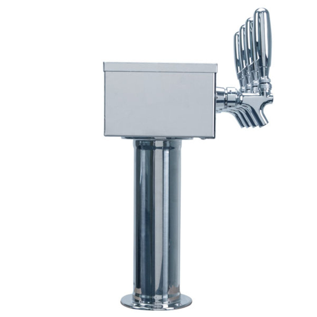 “T” Style 4 Faucet Draft Beer Tower - Polished Stainless Steel - Air Cooled