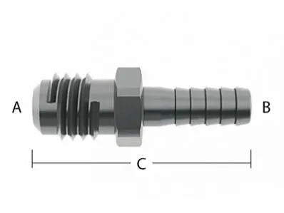 1/4″ Male Flare to 1/4″ Barb Hose Adapter - 303 Stainless Steel